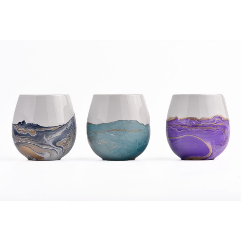 Oval Shape Ceramic Candle Votive Jars with marble finish