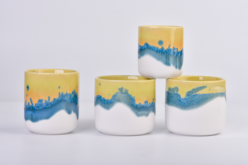 12oz ceramic candle holders with reactive glazed candle jars