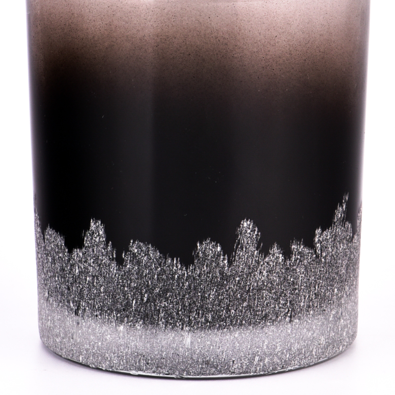 8oz frosted black glass candle jars with engraved designs