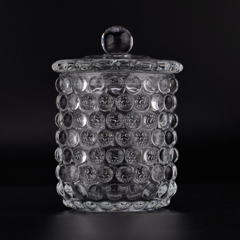 10oz Crystal Glass Candle Jar with Glass Lid with bubble designs