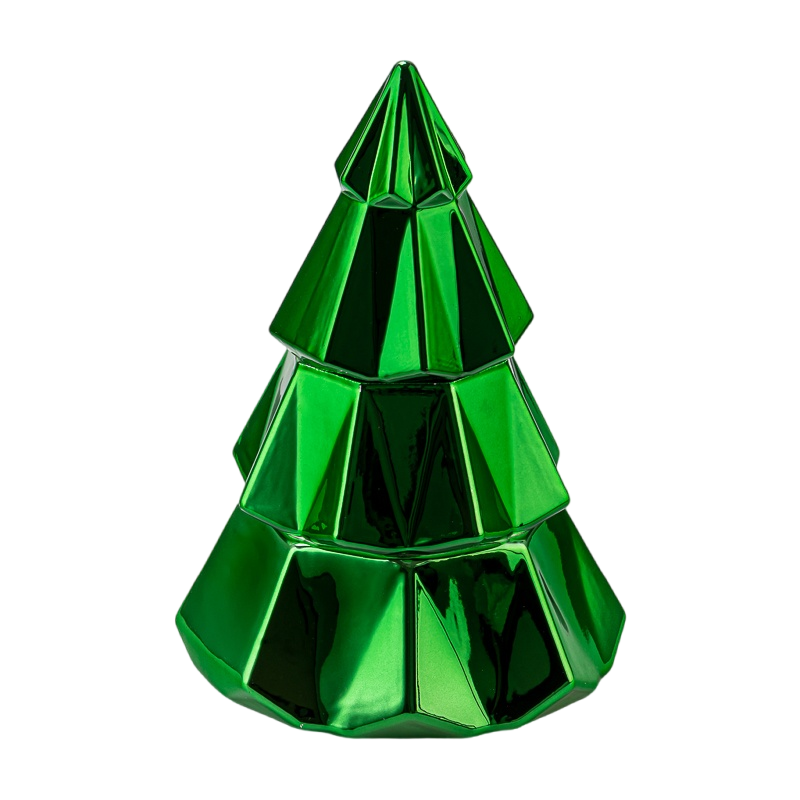 Green electroplated metal finished glass candle jars tree shape jars with lids for Christmas - COPY - h7e7bm