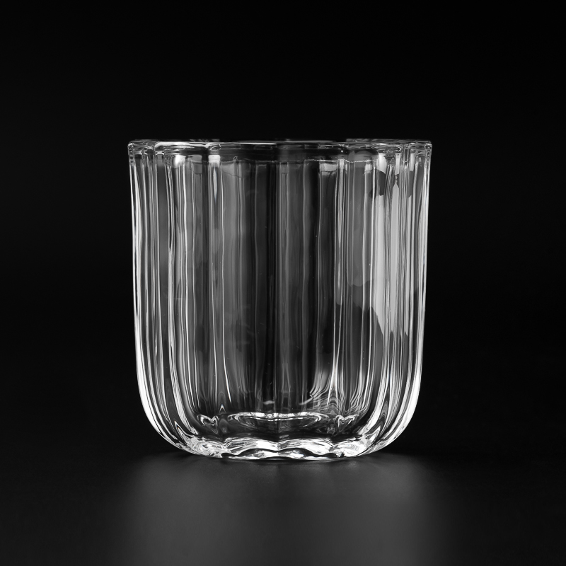 glass votive candle jars with stripes with thick wall for 4oz candle filling