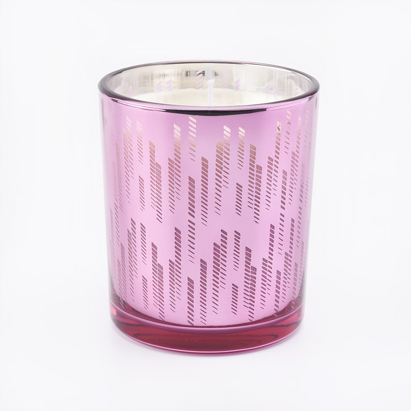 custom empty candle container, pink 12 oz glass candle jar with patterns