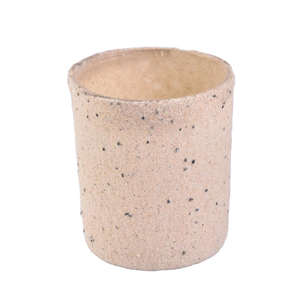 China yellow candle jars with sand surface, unique glass candle holders for home decor manufacturer