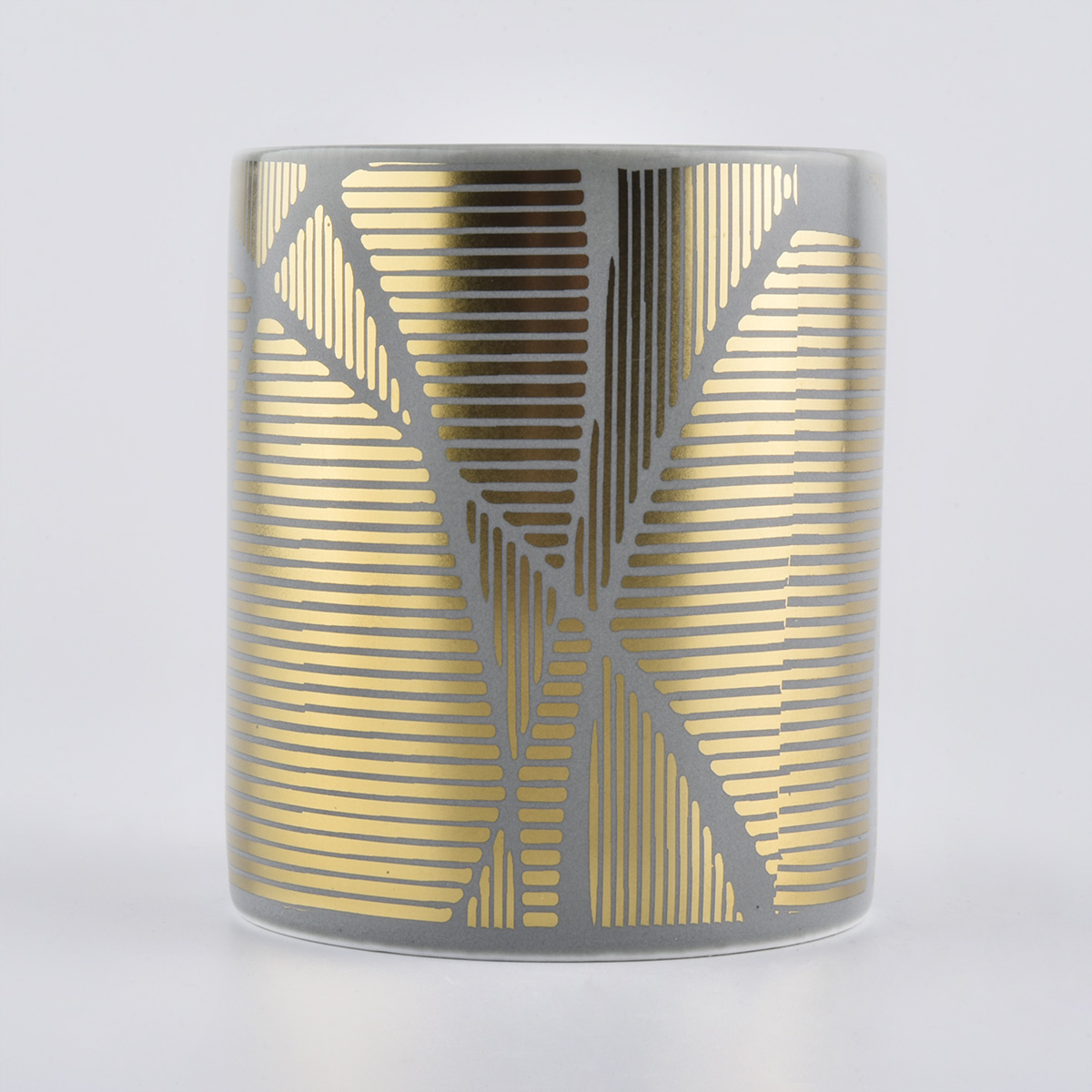 cylinder ceramic candle vessels with shiny gold stripes, unique ceramic candle holders