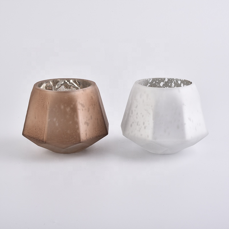 Home decoration vintage geo frosted glass candle holders 10oz 20oz