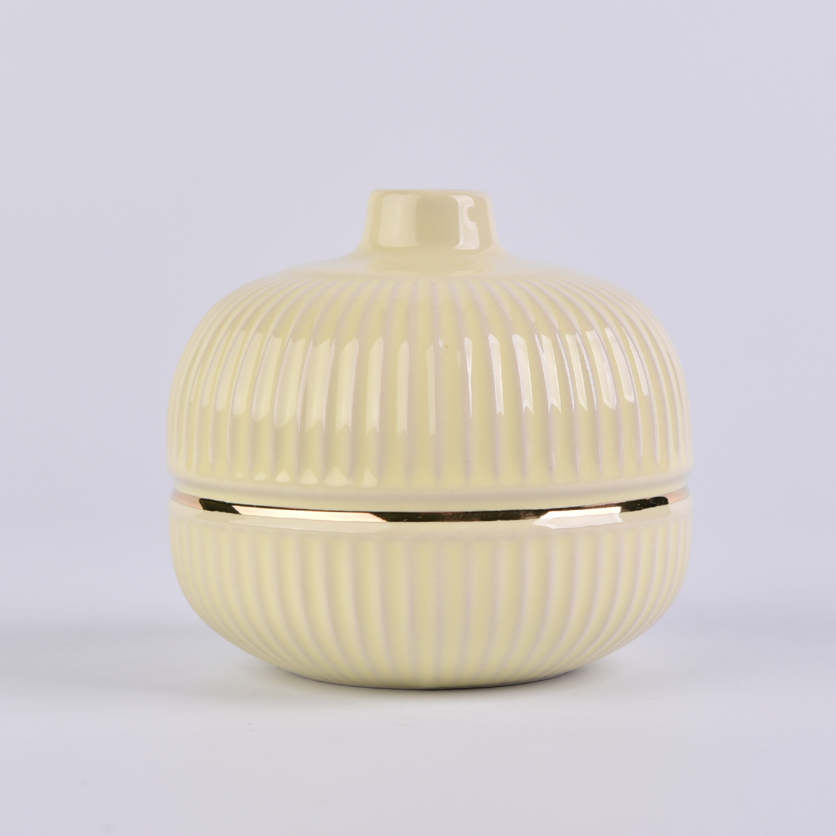 bright yellow ceramic bottle with gold ring, decorative ceramic diffuser bottles for home