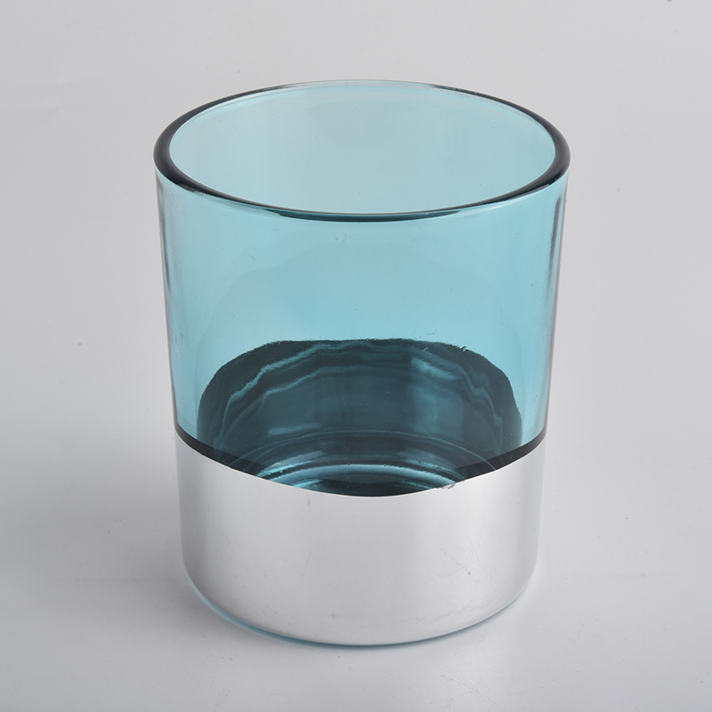 blue translucent glass vessel with silver shiny covering, unique glass candle jars