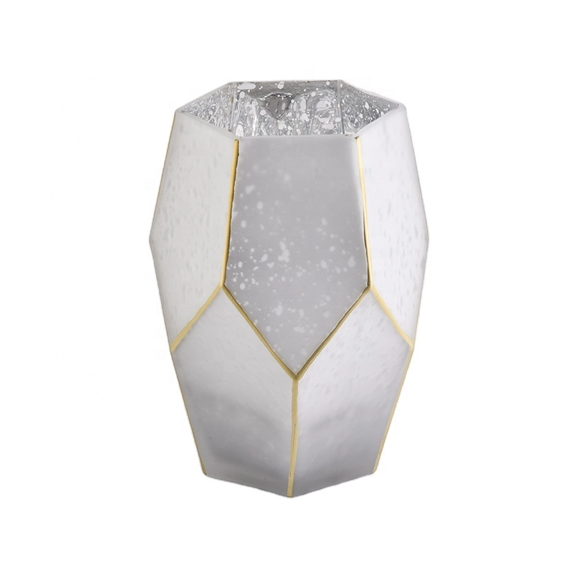 China Unique Frosted White Glass Candle Holders with gold rim manufacturer