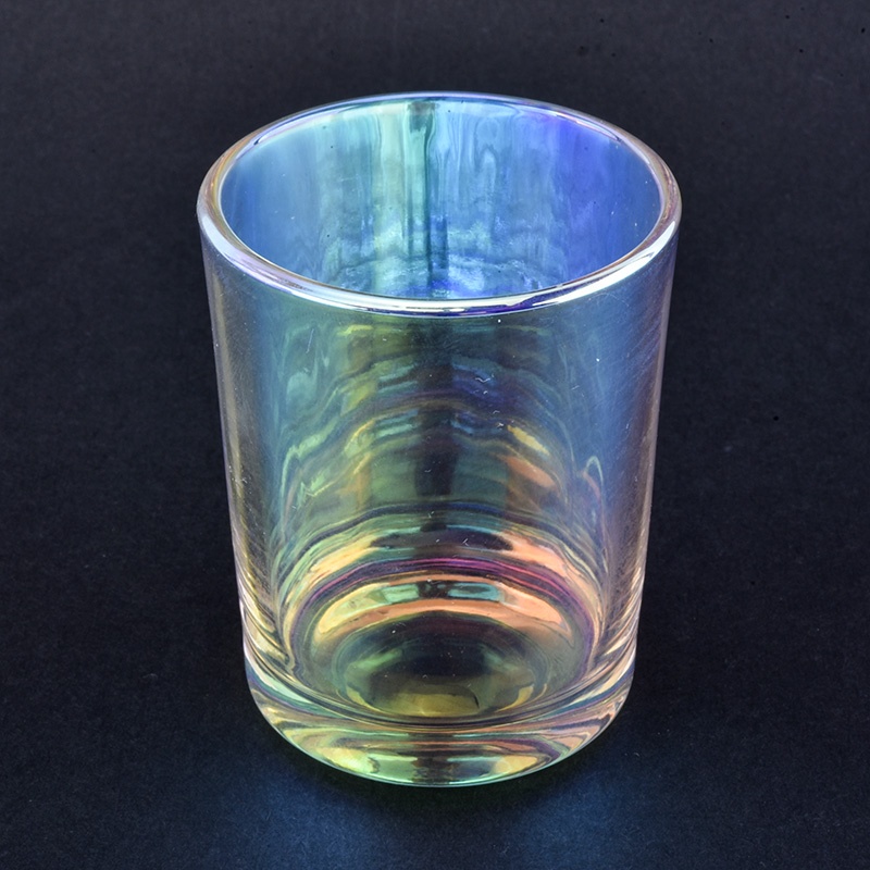 Hot sales iridescent custom finish glass candle jar for candle making