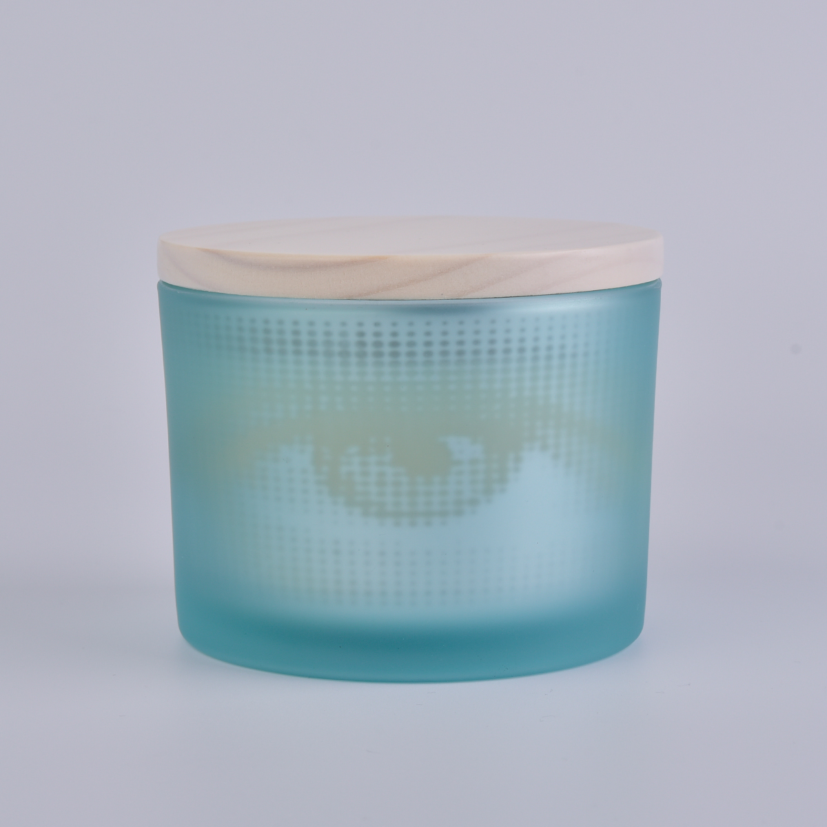 14 oz frosted blue glass jar with laser pattern, fancy glass candle holders