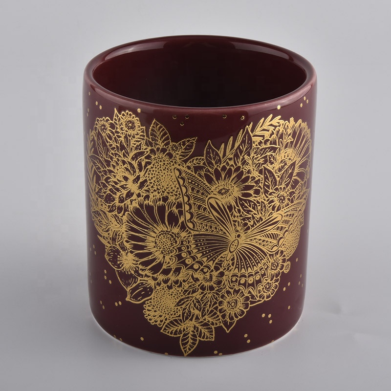 10oz decorative ceramic candle jars with rose gold artwork