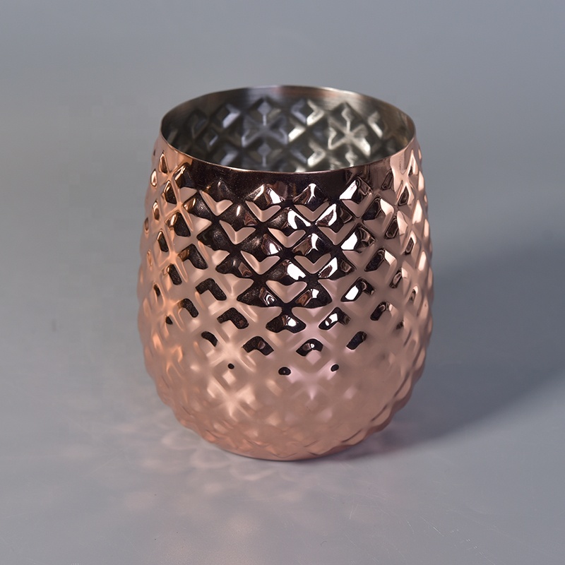 Diamond Pattern Metal Candle Jars Stainless Steel Gold Candle Holders Soy Wax Home Decor
