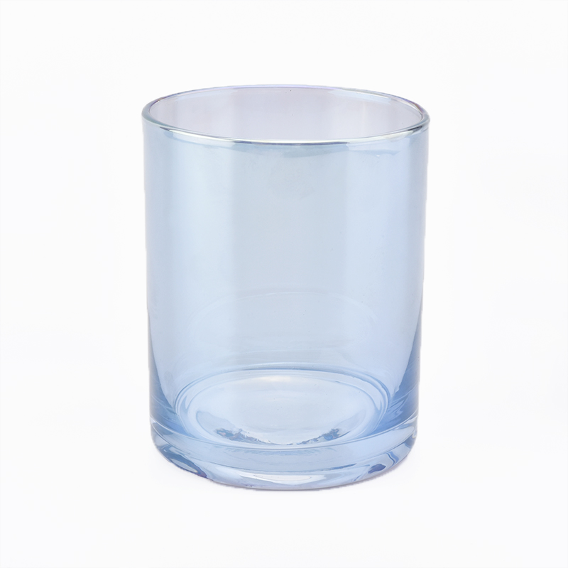 blue shiny glass vessel for candle making, unique glass votive candle holders