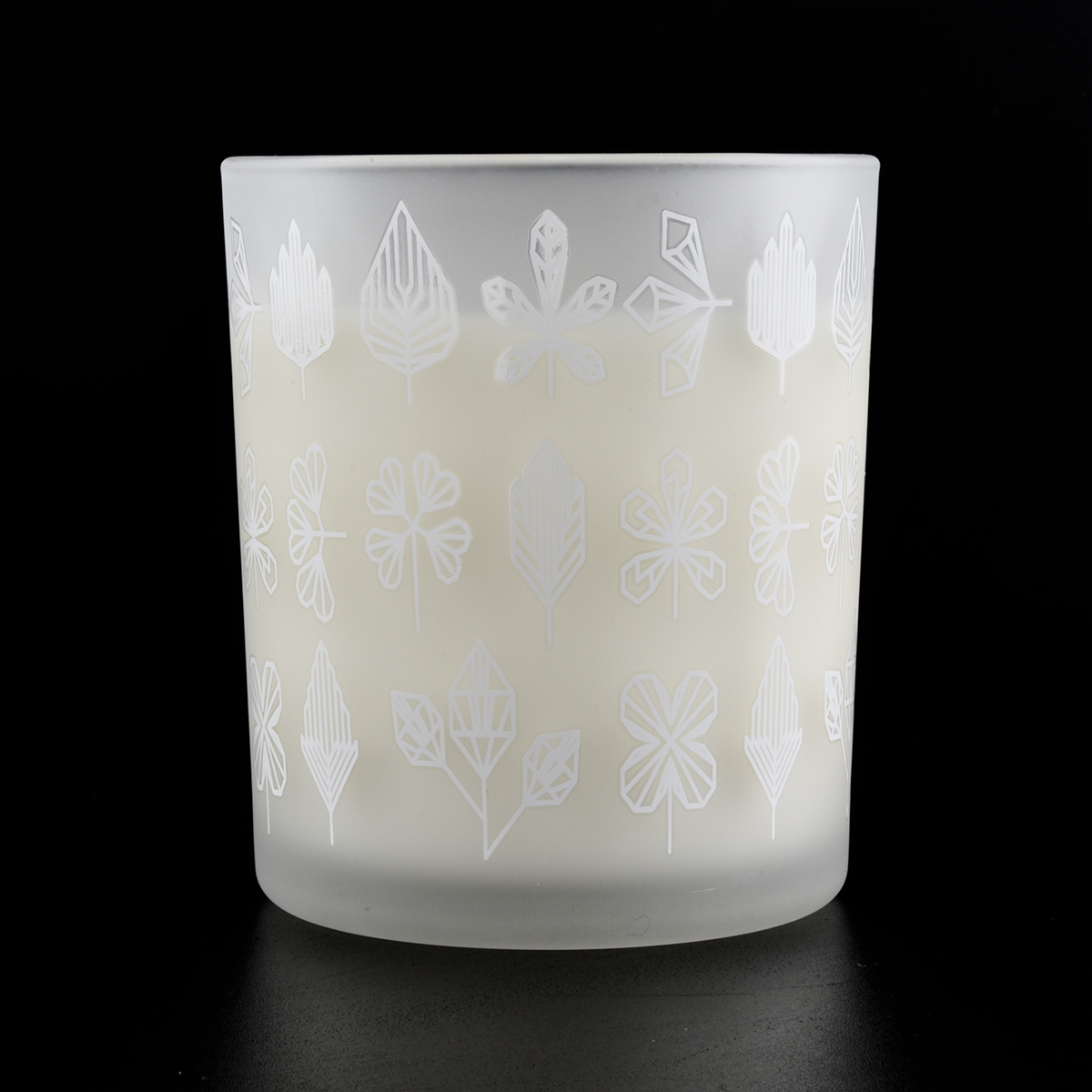 white glass candle jar, frosted candle holder with custom pattern 12 oz