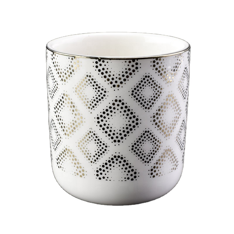 Wholesale Ceramic Candle Holder Dotted Diamonds Pattern Metallic Designs Home Decoration