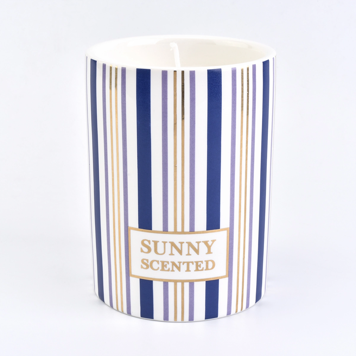 China elegant ceramic candle jar with stripes,empty ceramic candle jar for candle making manufacturer