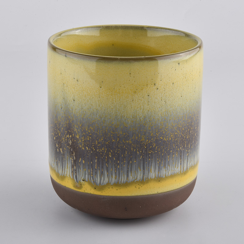 yellow glaze ceramic candle container, unique glazed ceramic jar for home decoration