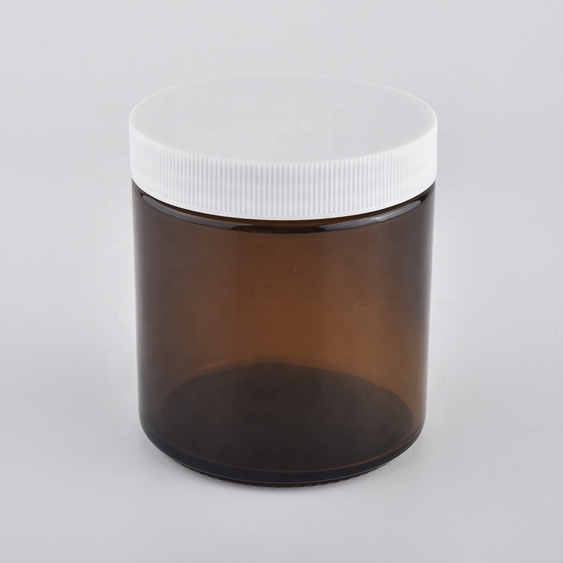 Hot selling brown custom finish candle glass container with white cover