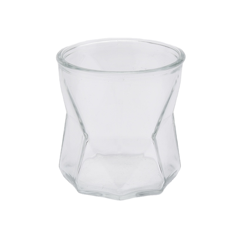 empty geometric glass vessel, unique glass candle jar