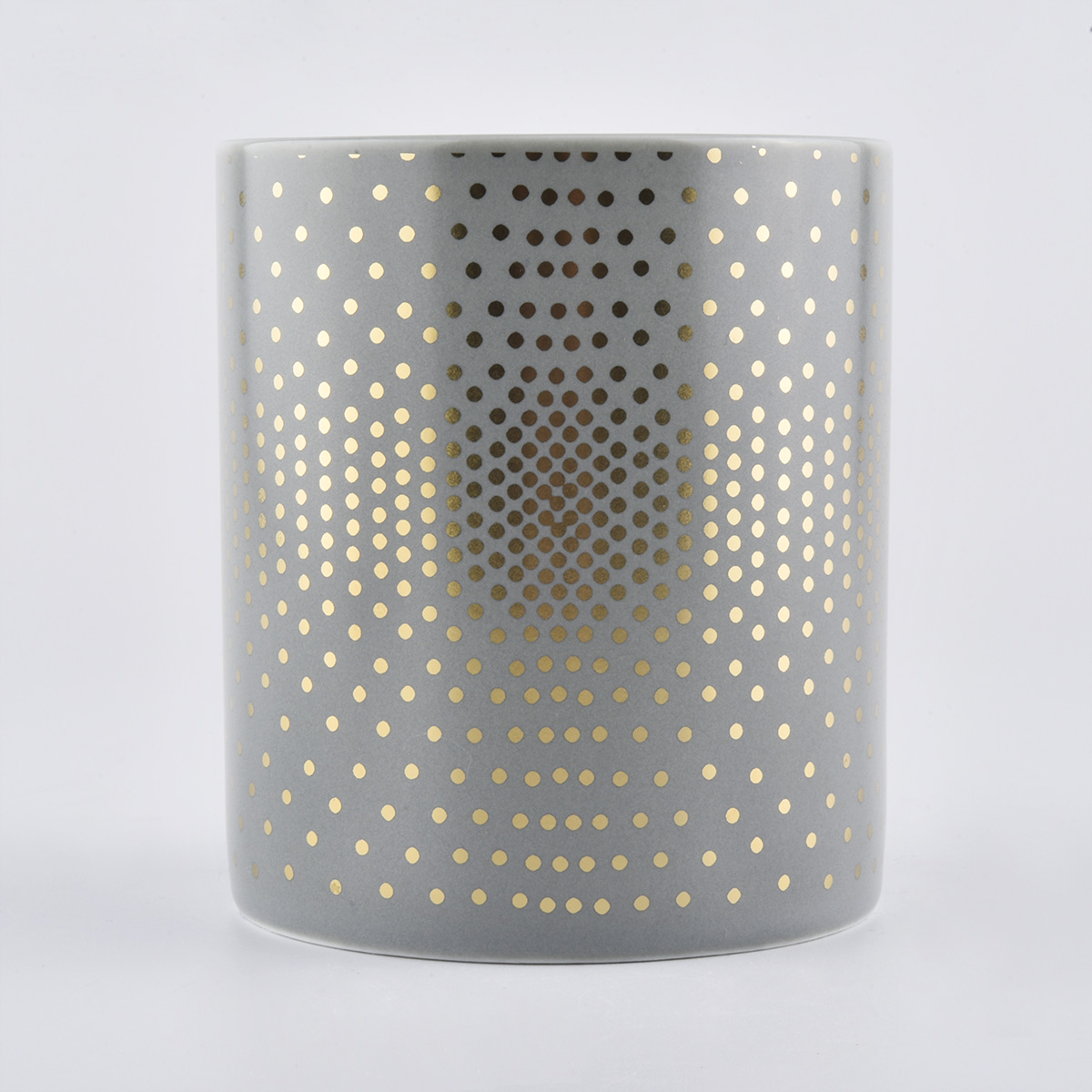 Cylinder ceramic candle container with gold prints, unique ceramic candle holder