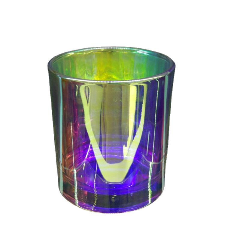 unique decor glass candle holder, iridescent glass vessel for candles