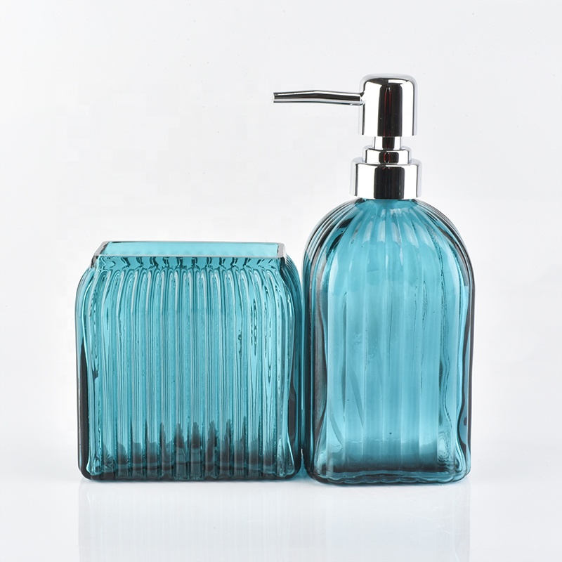 2pcs bathroom accessory sets jewelry blue glass container
