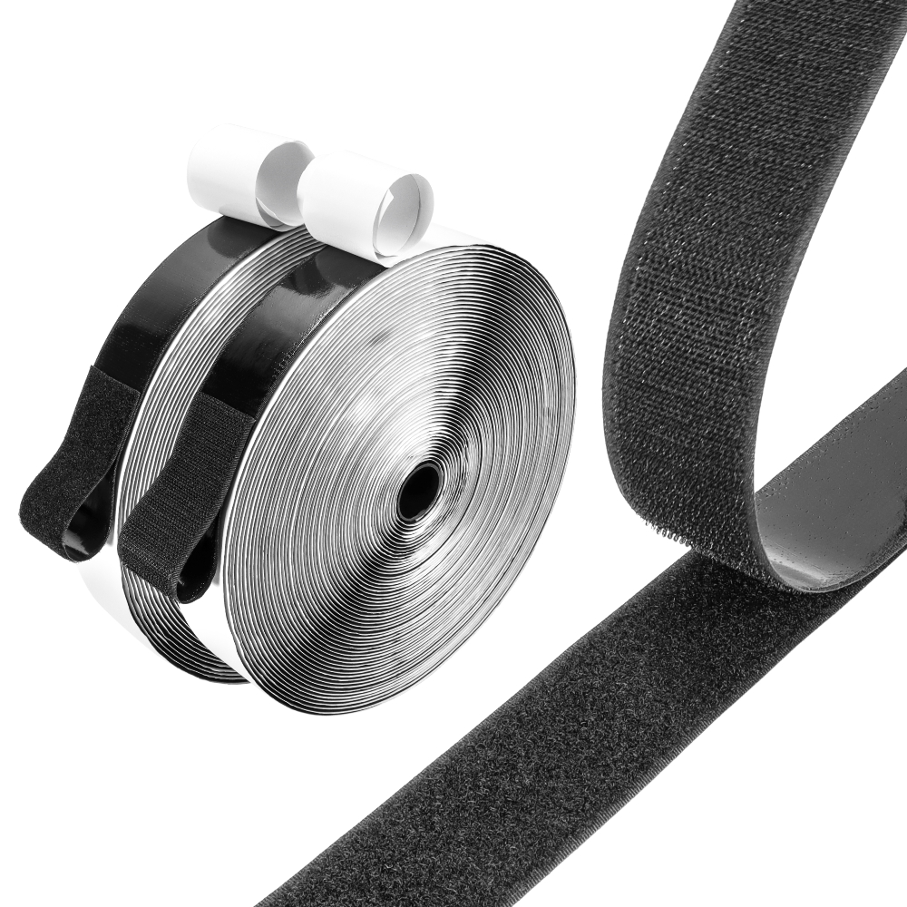 Adhesive stick glue hook and loop locking strap roll tape