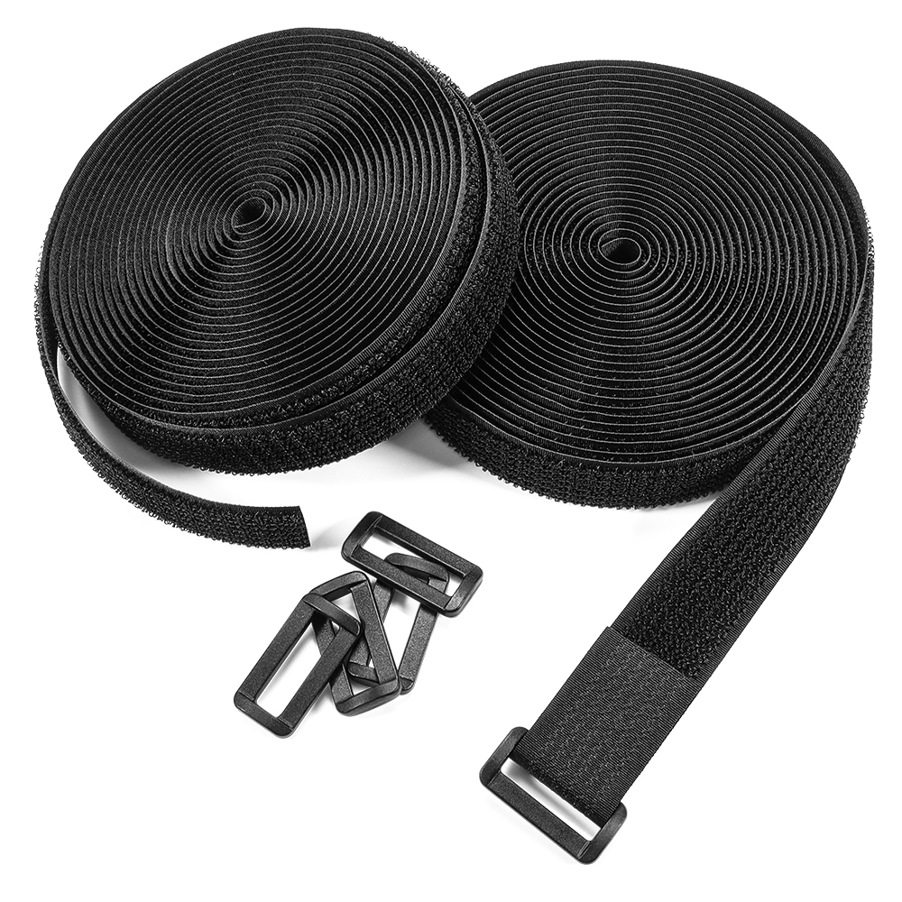 Adjustable reusable Nylon Hook and loop buckle strap, black