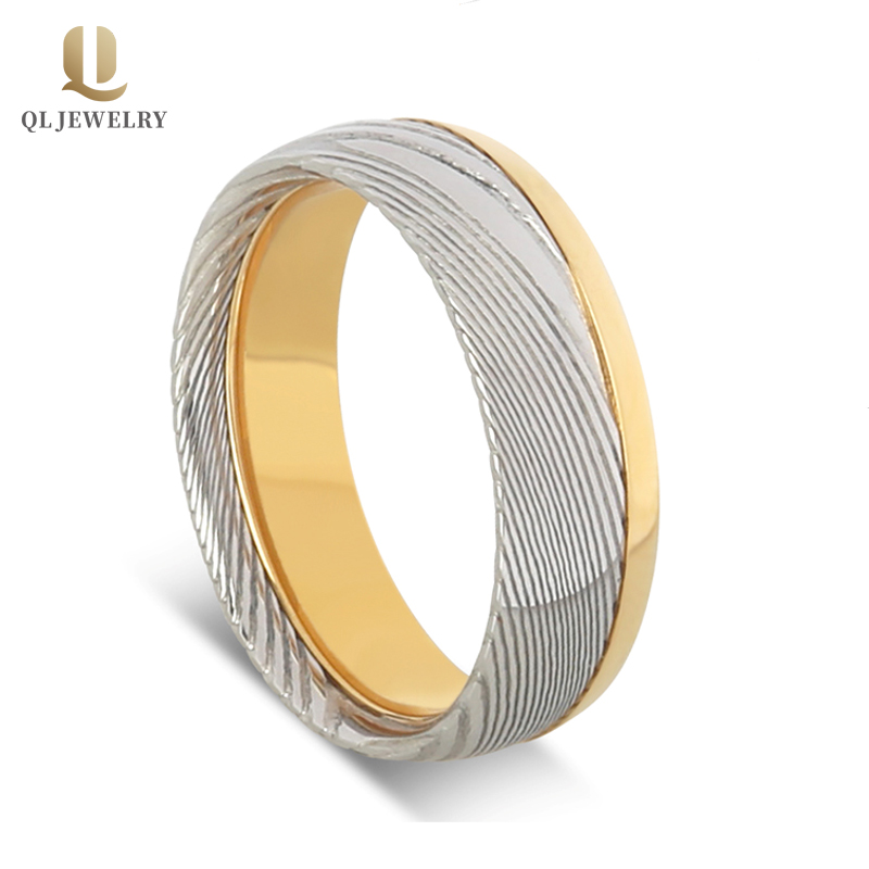 Hotsale Hommes Bande de mariage 8mm Gold Tungstène et Bague en acier de Damas Fabricant de Chine