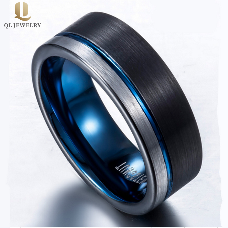 Anello di carburo di tungsteno piatto di 8mm satinato di 8mm per gli uomini dell\'anello del carburo di tungsteno dell\'oro e blu dell oro fornitore