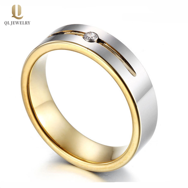 Hochglanzpoliert 6mm Herren-Hochzeitsband-flacher Gold- und Silber-Wolframkarbidring mit 1 CZ-Stein auf der Nut-China-Fabrik