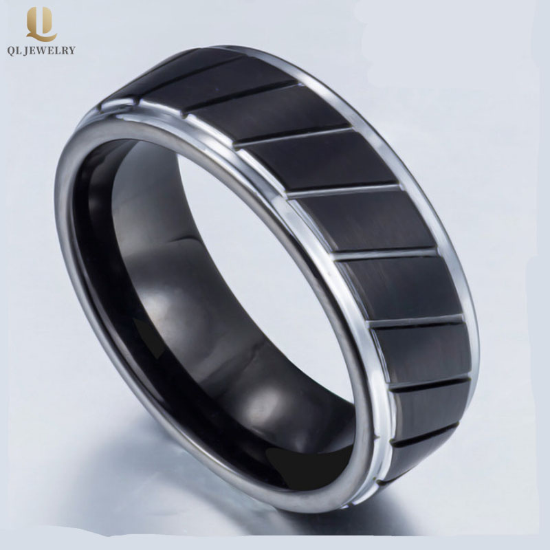Bague populaire Homme Black Tungstène Bague 8mm Bord de pneu de tungstène Noir Bague pour hommes Chine Fabricant