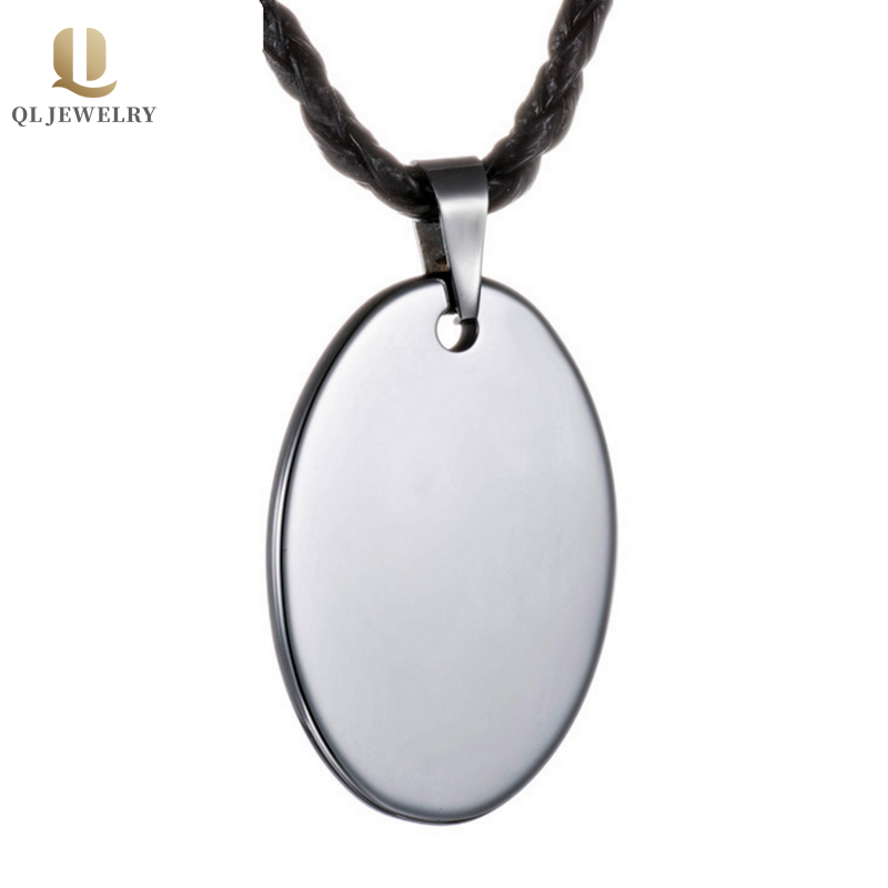 High Quality Father\'s Day Gift Tungsten Carbide Pendant for Men High Polished Oval Tungsten Dog Tag China Manufacturer