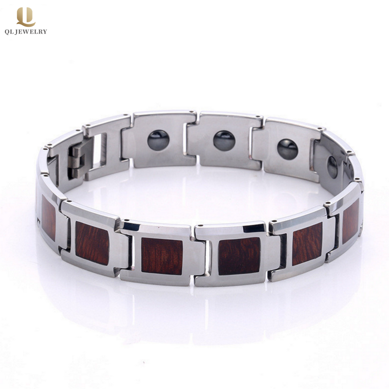Santé en gros Bijoux Homme Bijoux Haute Polisée Bracelet en carbure de tungstène avec koa bois et aimants Inlay Chine fournisseur