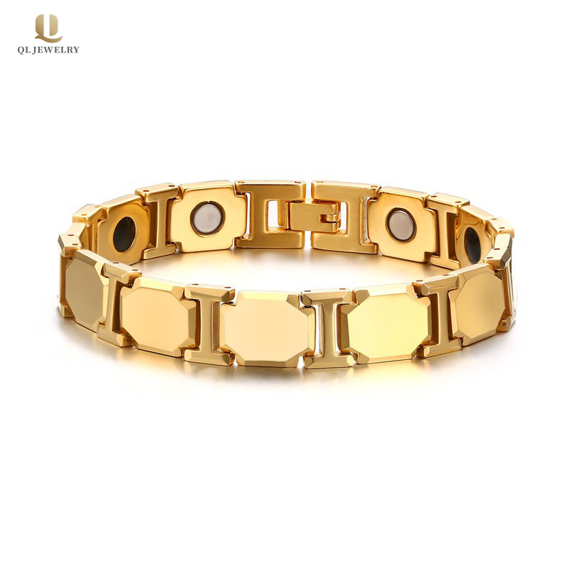 Wholesale Mens Tungsten Jewelry Health Care Bracelet High Polished Gold Tungsten Link Bracelet with Magnets and Germanium China Supplier