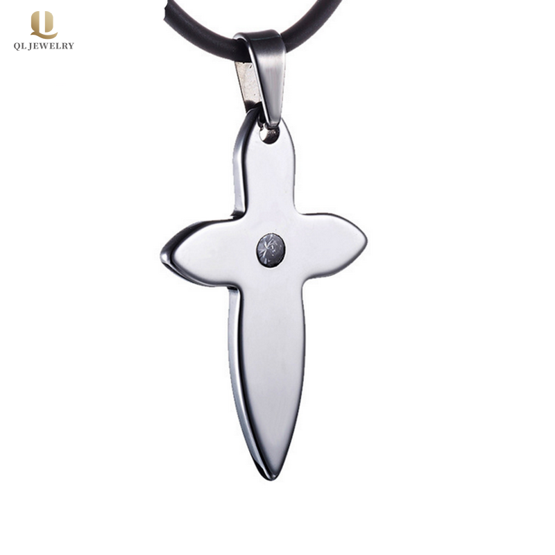 Hot selling Men\'s Jewelry Tungsten Carbide Cross Pendant Necklace Men\'s Tungsten Dog Tag with CZ Stone China Supplier
