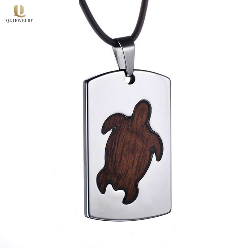 High Quality Mens Fashin Jewelry Tungsten Carbide Koa Wood Pendant Necklace Mens Tungsten Dog Tag Turtle Pendant China Factory