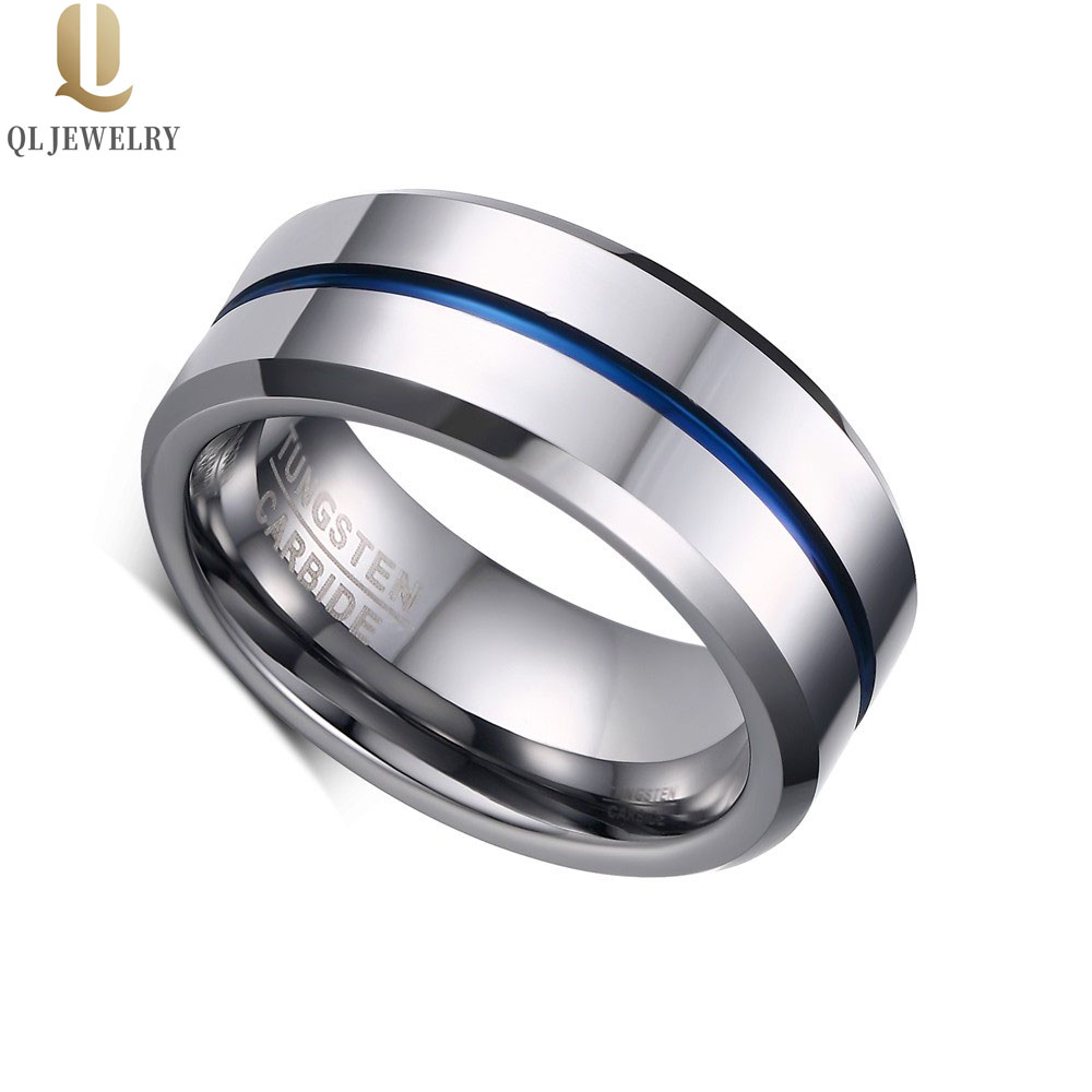 Porcellana Produttore all\'ingrosso 8mm Plain Pola Polish Tone Tone Tungsteno Anello in carburo di tungsteno Silver Blue Tungsten Anello in carburo di tungsteno
