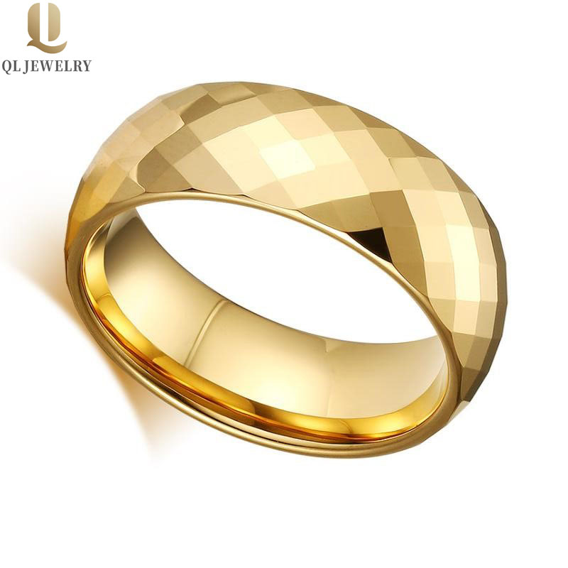 Bague en carbure de tungstène en forme de 6mm / 8mm et au tungstène de tungstène en or avec le couple de mariage à facettes brillante Couple de tungstène Anneaux de tungstène pour homme et femmes de Chine usine