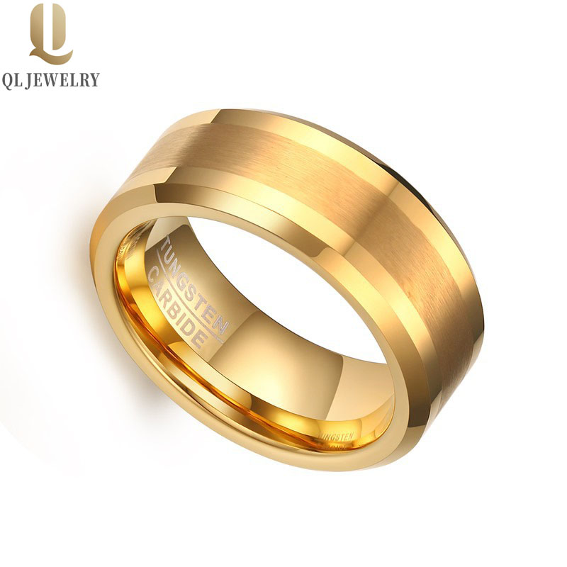 Top Sales Bands de mariage 6mm / 8mm Couple Gold Tungstène Bague en carbure de tungstène brossé Centre Brossé China Factory Custom Tungstène Bande de carbure