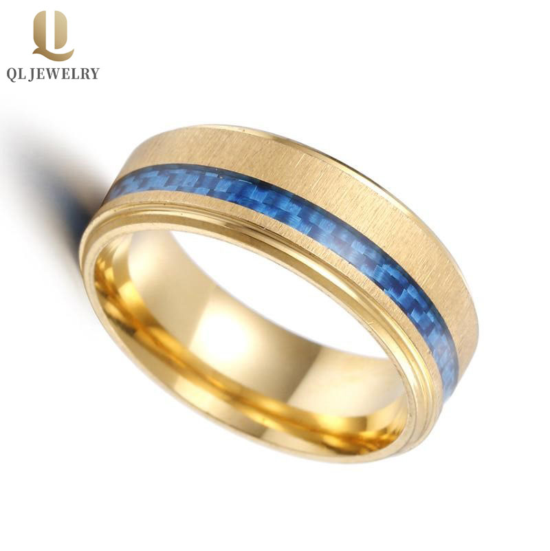 Anello da uomo in fibra di carbonio in fibra di carbonio oro da uomo da 8mm per uomo combinato Comfort Fit