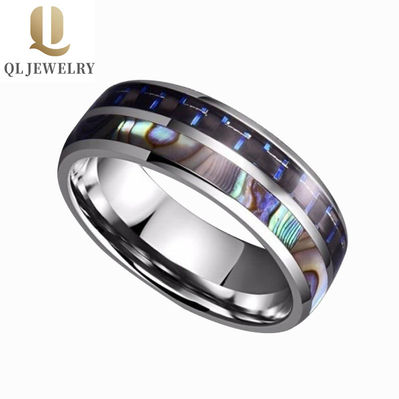 Vente chaude 8mm Haute Coquille Homme Hommes et Bague en carbure de tungstène en fibre de carbone noir pour hommes et femmes