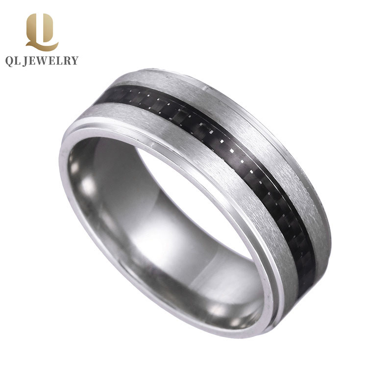 NEW 8mm Men\'s  Tungsten Carbon Fiber Ring Men\'s Wedding Bands Combined Comfort Fit Black Carbon Fiber Ring