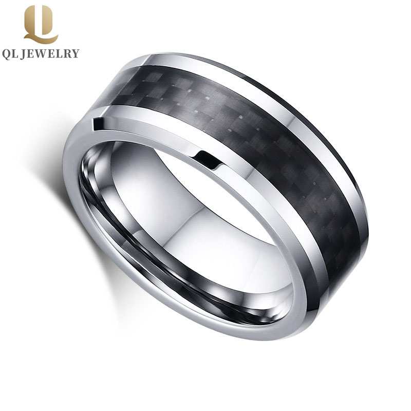 Mode et élégant bague tungstène bague en fibre de carbone de tungstène 8mm