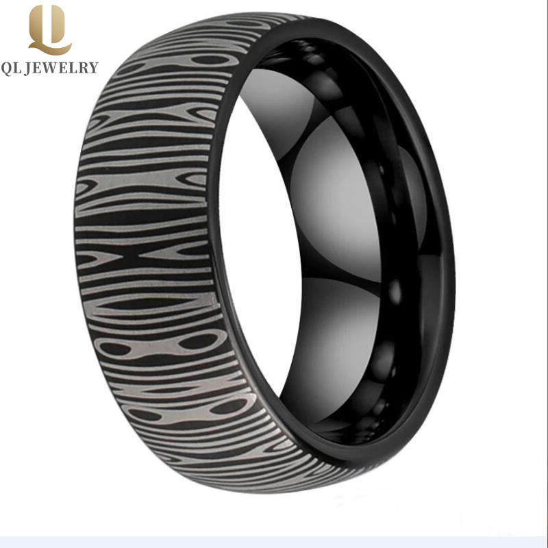 Incredibile Vendita calda 8mm Dominata Black Spoved Anello in carburo di tungsteno con incisione modello Damasco