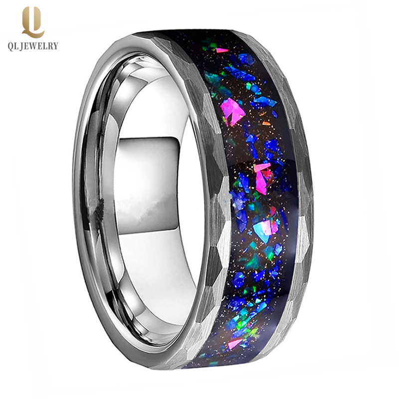Nuovo anello in carburo di tungsteno sfaccettato sfaccettato a 8 mm con anello di carburo sfaccettato con intaglio variopinto Inlay Cina anello di tungsteno fabbrica fabbrica