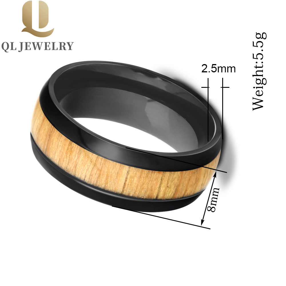 Yellow Wood inlay Black Ceramic Ring high polished Mens Ceramic Wedding Bands Fashion Plain Ceramic Ring China Manufacturer