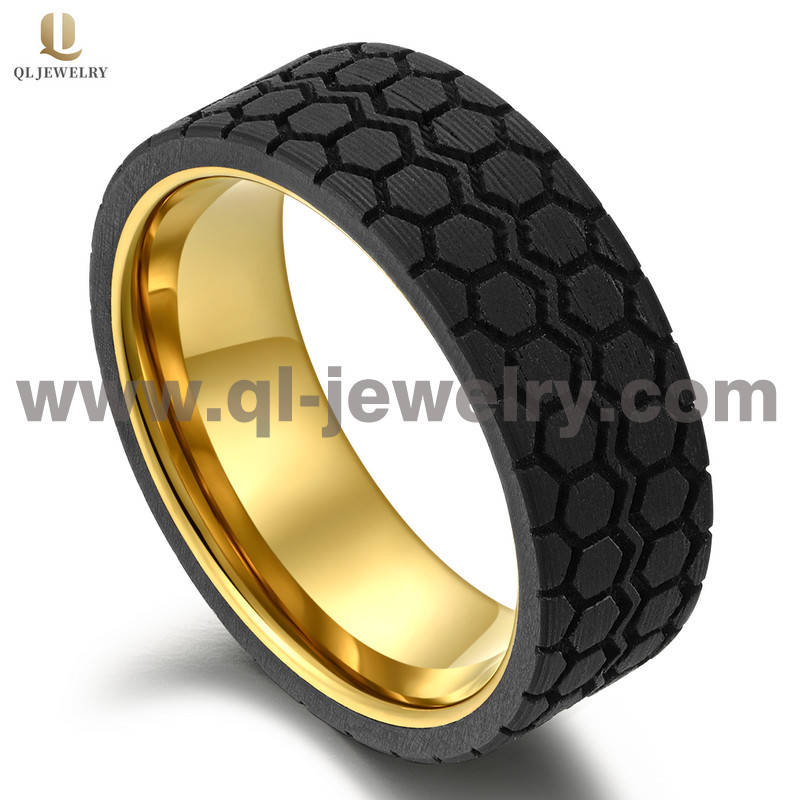 Popolare 8mm oro tungsteno e solido fibra nera fibra di carbonio fibra di nozze bande di nozze nero anello in fibra di carbonio anello geometrico modello porcellana fornitore