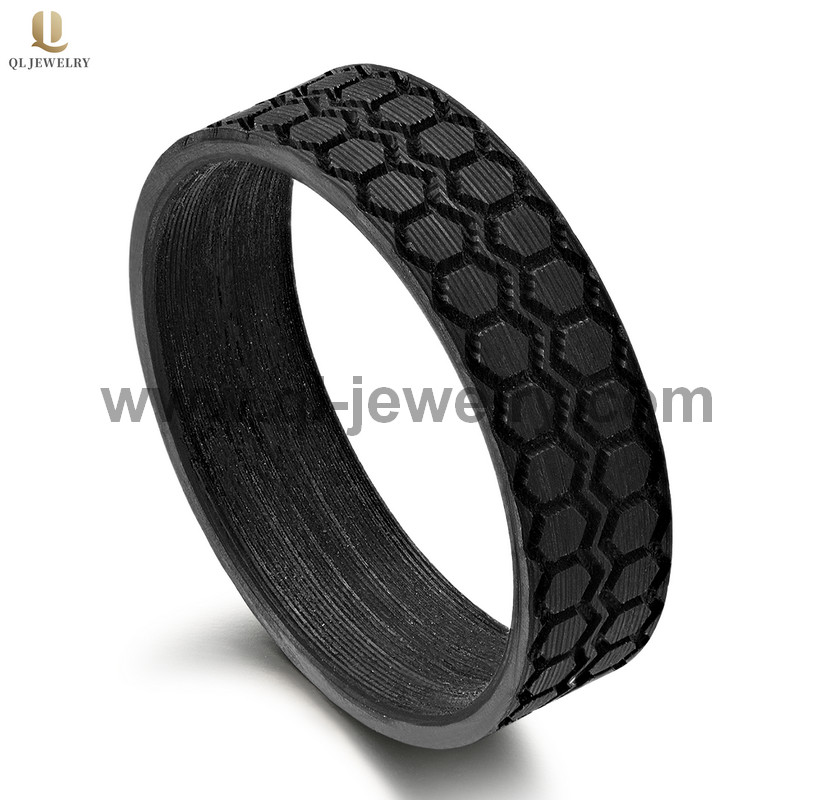 Bandes de mariée en fibre de carbone noir de haute qualité 6mm forgée en fibre de carbone noir Porte-fibre de carbone Noir Motif géométrique Chine Fabricant